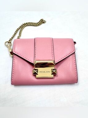 New MICHAEL Kors Whitney Small Leather Chain Carryall Wallet Carnation Pink